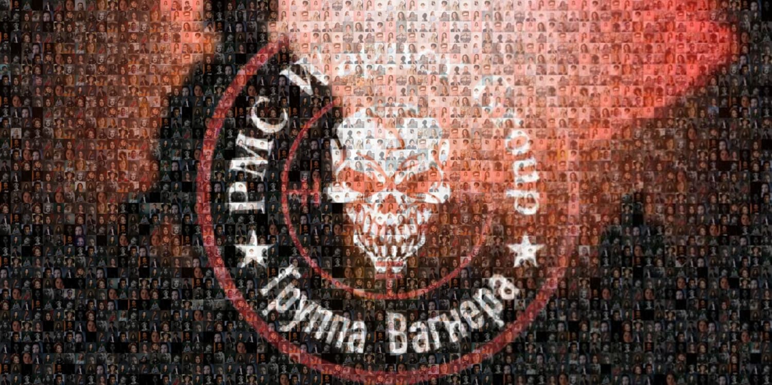 Mosaic image showing the Wagner Group logo comprised of the faces of prison conscripts