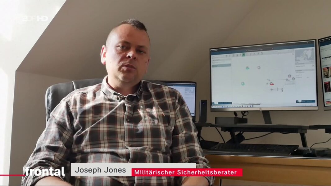 Image of Joseph Jones during an interview with ZDF's 'Frontal' where he discusses recent developments concerning the Wagner Group.