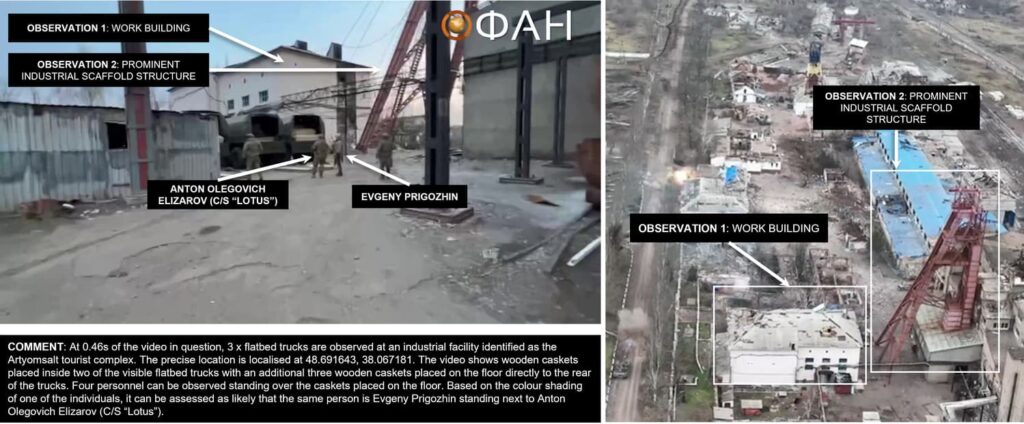 Video analysis showing Wagner Group fighters located at the Soledar salt mine.